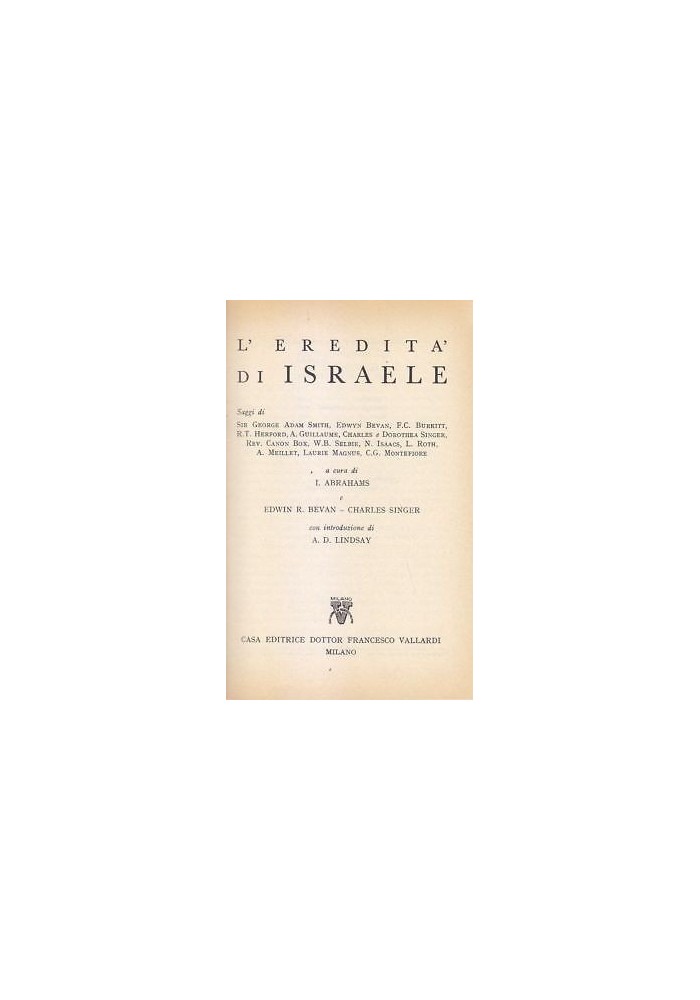 L'EREDITÀ D'ISRAELE a cura di Abrahams Bevan Singer 1960 Vallardi libro usato