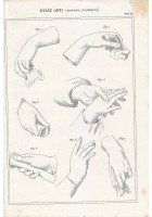 BELLE ARTI disegno estremità mani INCISIONE STAMPA RAME 1866 ORIGINALE