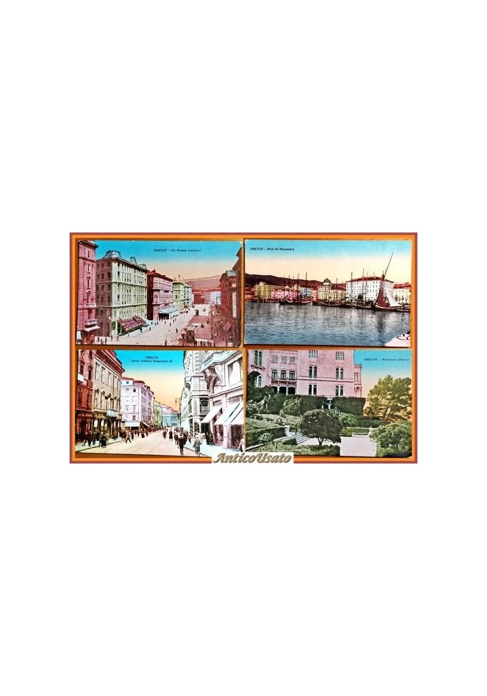 4 cartoline vintage TRIESTE anni '30 Non Viaggiate colorate Miramare Riva Corso