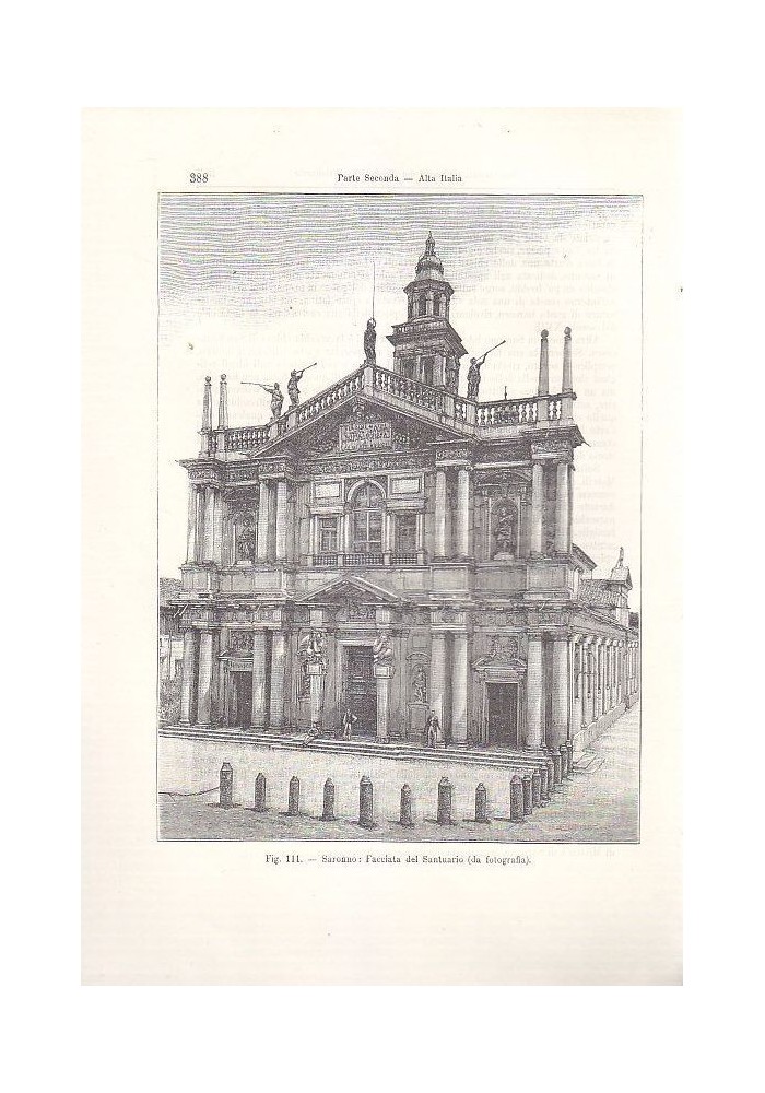 SARONNO FACCIATA DEL SANTUARIO incisione originale 1902