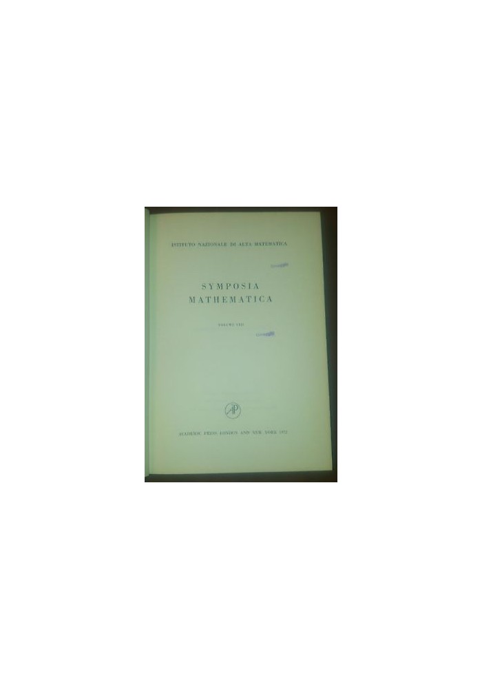 SYMPOSIA MATHEMATICA vol VIII 1972 Academic istituto nazionale alta matematica *