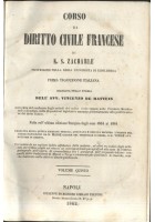 CORSO DI DIRITTO CIVILE FRANCESE di Zachariae Volume V - 1862 Marghieri