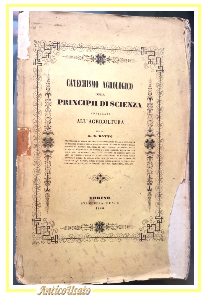 CATECHISMO AGROLOGICO PRINCIPI SCIENZA APPLICATA AGRICOLTURA 1846 libro antico