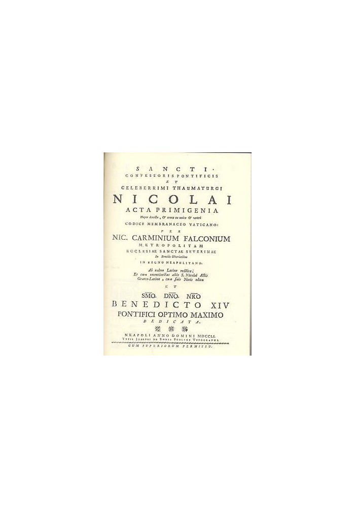 SANCTI CONFESSORIS PONTIFICIS NICOLAI ACTA PRIMIGENIA di Falcone REPRINT 1751