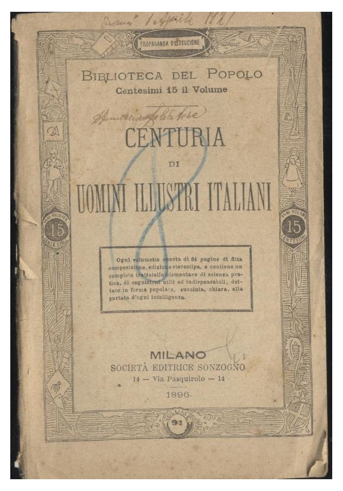 CENTURIA DEGLI UOMINI ILLUSTRI ITALIANI - Sonzogno biblioteca del popolo 1896
