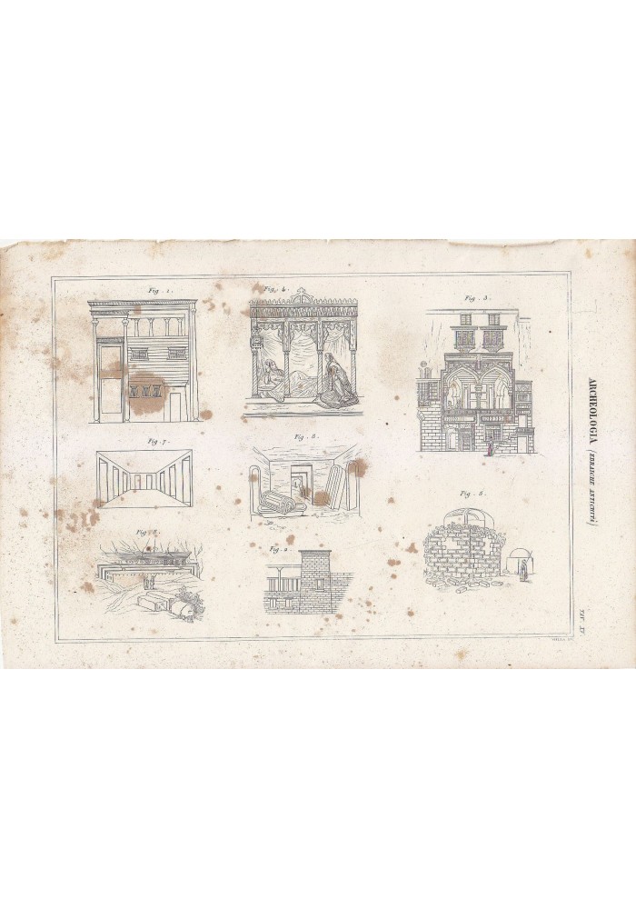 ARCHEOLOGIA ANTICHITÁ EBRAICHE Incisione Stampa antica 1866 ORIGINALE TAVOLA XVI