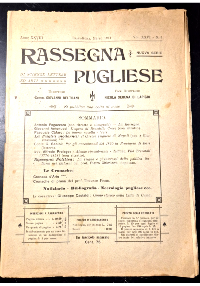 RASSEGNA PUGLIESE di Scienze Lettere e Arti MARZO 1911 Avvenimenti Terra di Bari