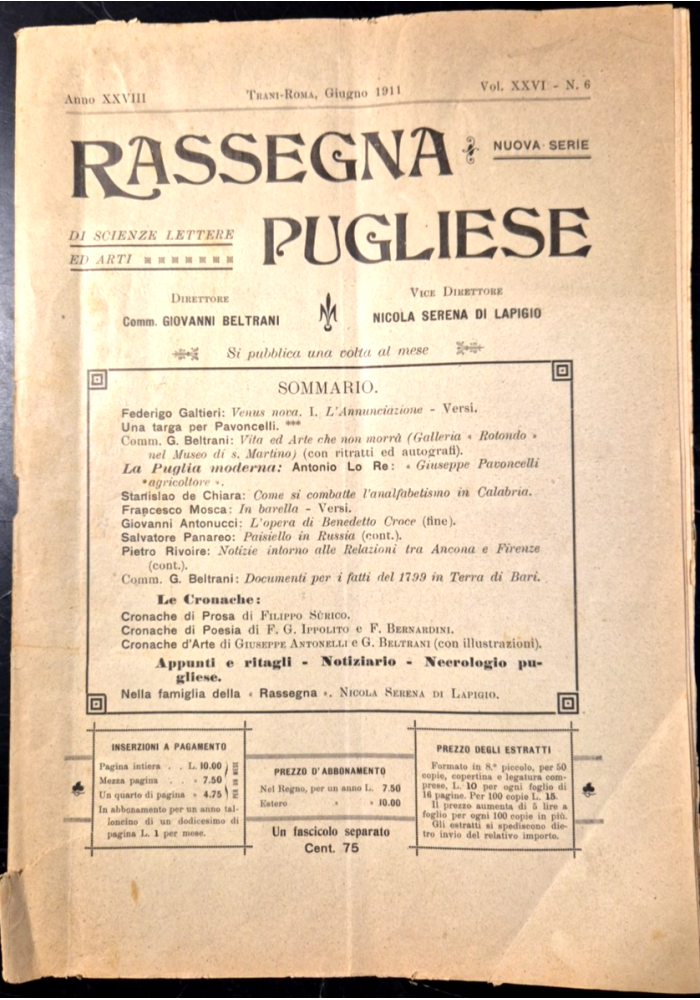 RASSEGNA PUGLIESE di Scienze Lettere e Arti GIUGNO 1911 terra di Bari 1799