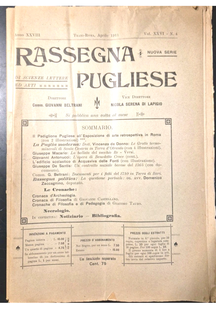 RASSEGNA PUGLIESE di Scienze Lettere e Arti APRILE 1911 Grotte Santa Cesaria