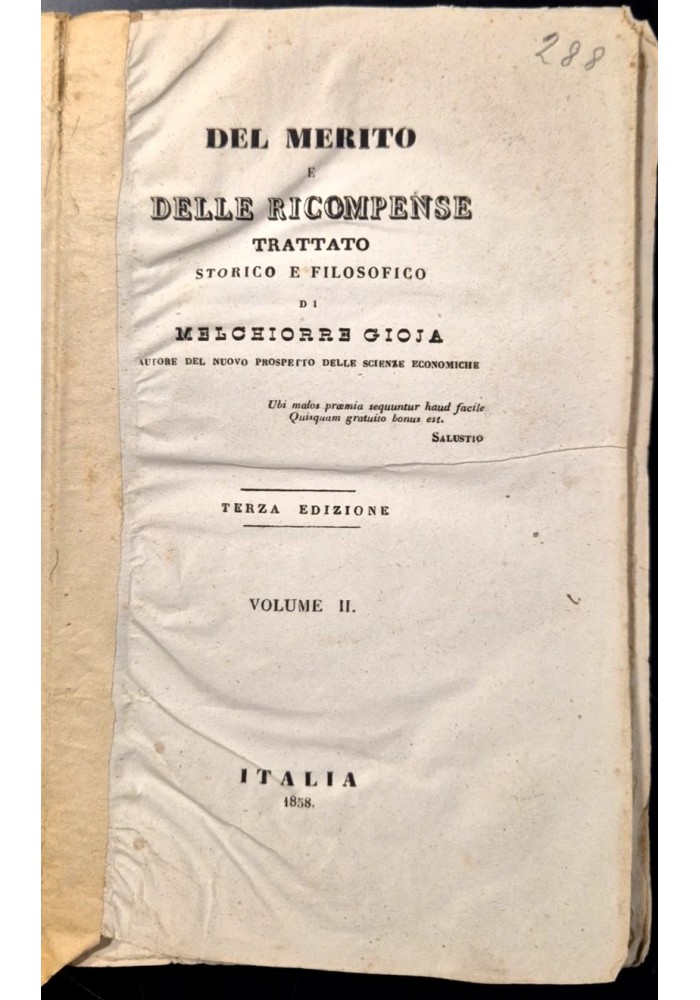 DEL MERITO E DELLE RICOMPENSE trattato Di Melchiorre Gioia VOLUME 2 1858 libro