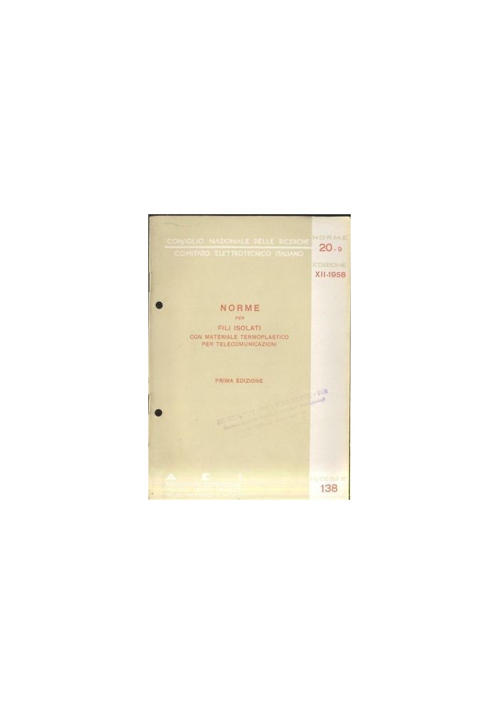 NORME FILI ISOLATI MATERIALE TERMOPLASTICO TELECOMUNICAZIONI 1958 elettrotecnica