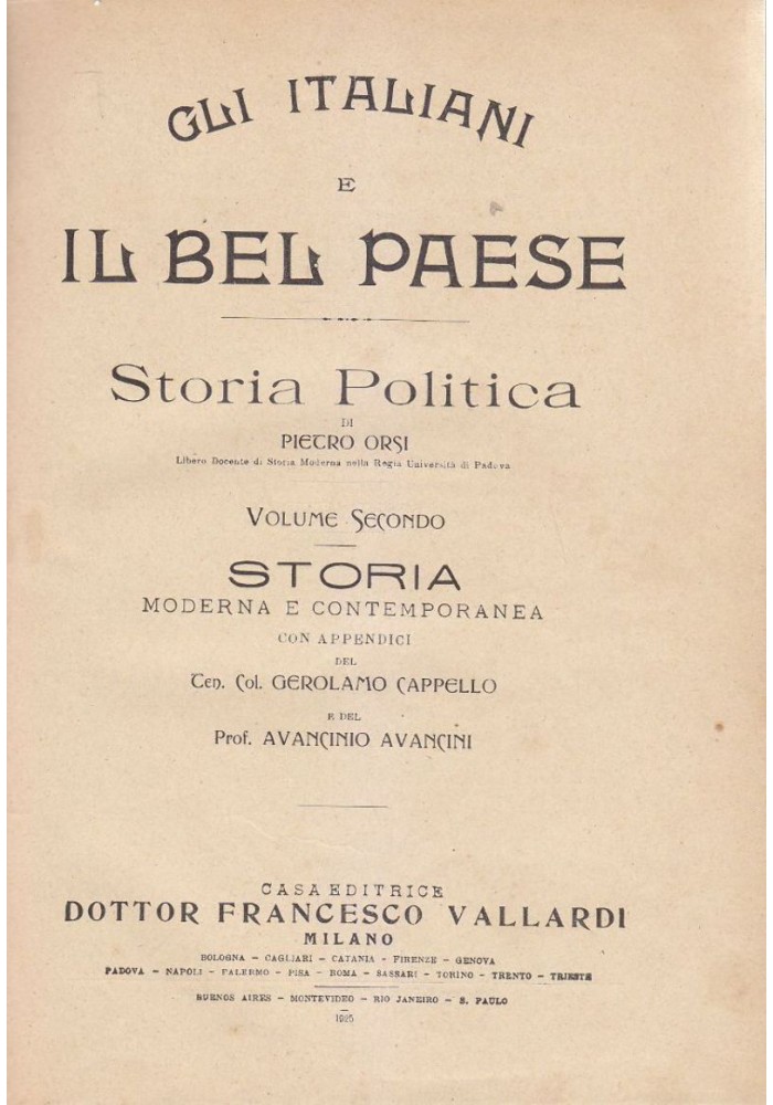 GLI ITALIANI E IL BEL PAESE VOLUME II STORIA MODERNA E CONTEMPORANEA di Orsi