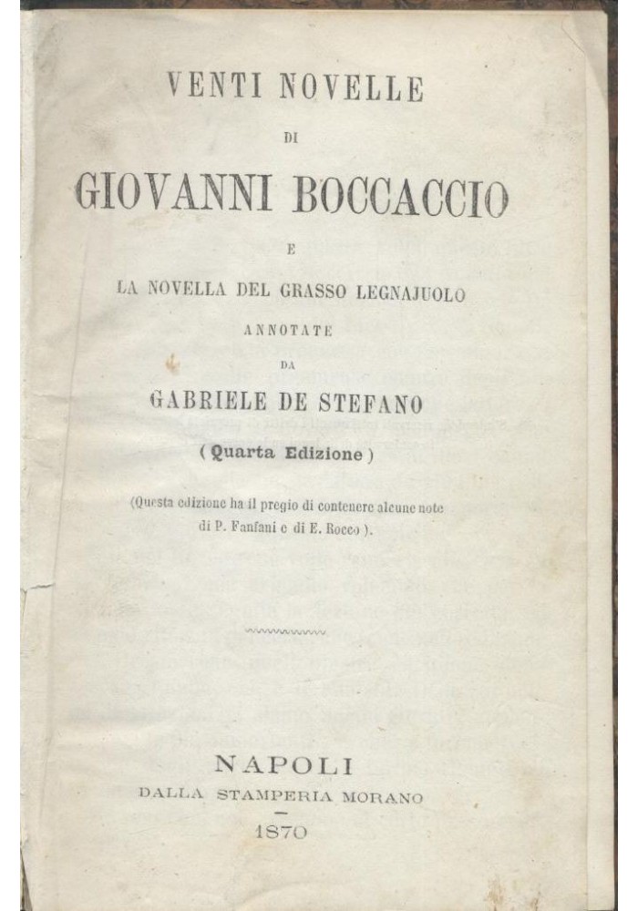 VENTI NOVELLE DI GIOVANNI BOCCACCIO e novella grasso legnajuolo 1870 Morano *