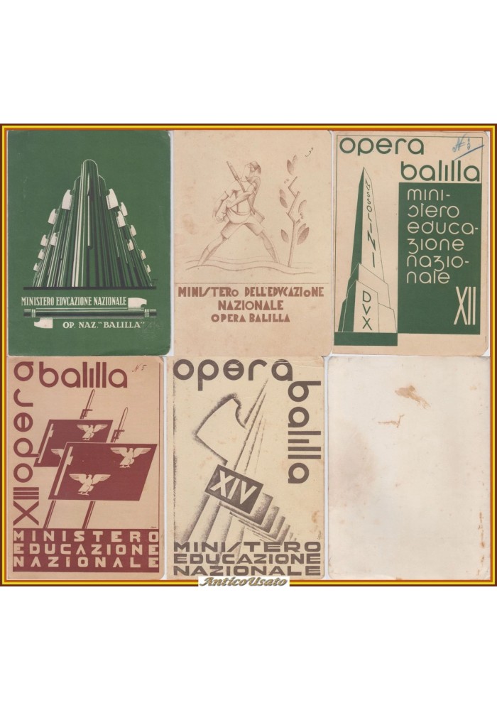 5 PAGELLE SCOLASTICHE FASCISTE Opera Nazionale Balilla 1931 1936 ONB elementare