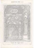 PROSPETTO DELLE LOGGIE VATICANE Incisione Stampa 1866 Tavola Originale Antica ARCHITETTURA CIVILE