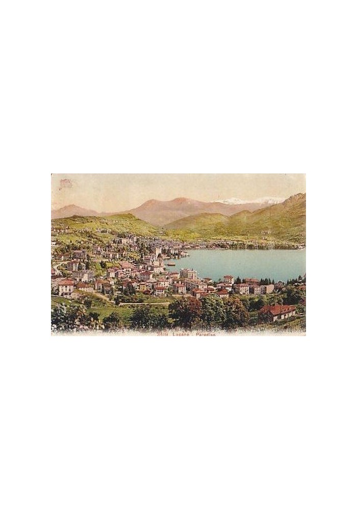 CARTOLINA LUGANO - PARADISO viaggiata 1911 a colori affrancata francobollo svizz