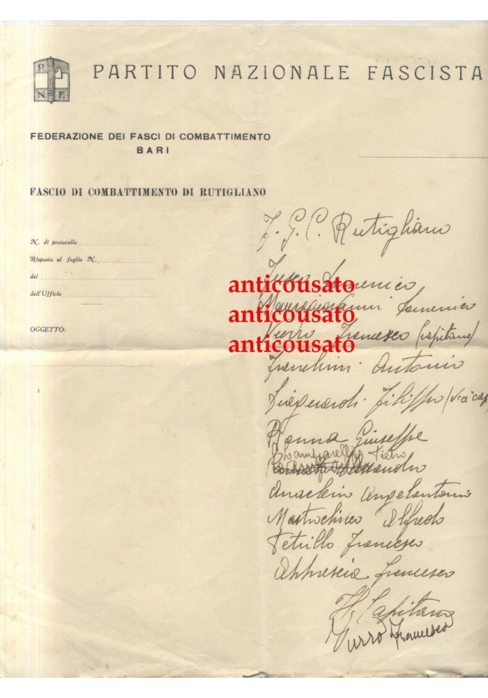 RUTIGLIANO calcio lettera intestata 1933? Autografo Vurro Francesco partita