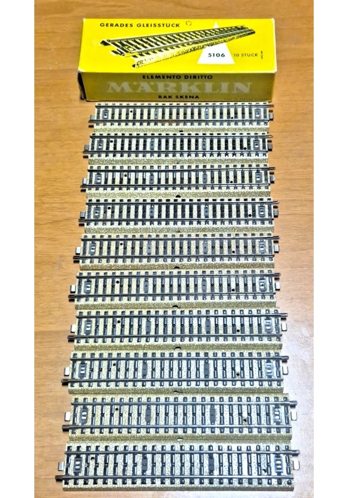 MARKLIN STRAIGHT TRACK SECTION 5106 Binari dritti 6 pezzi in scatola Vintage