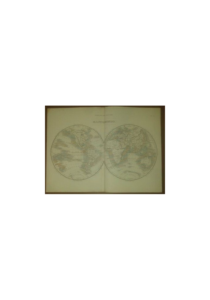 MAPPAMONDO CARTA GEOGRAFICA INCISIONE STAMPA RAME 1866 TAVOLA GEOGRAFIA