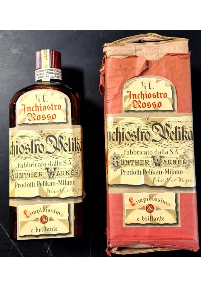 INCHIOSTRO ROSSO PELIKAN Da Un Litro Gunther Wagner Bottiglia Vintage Sigillato