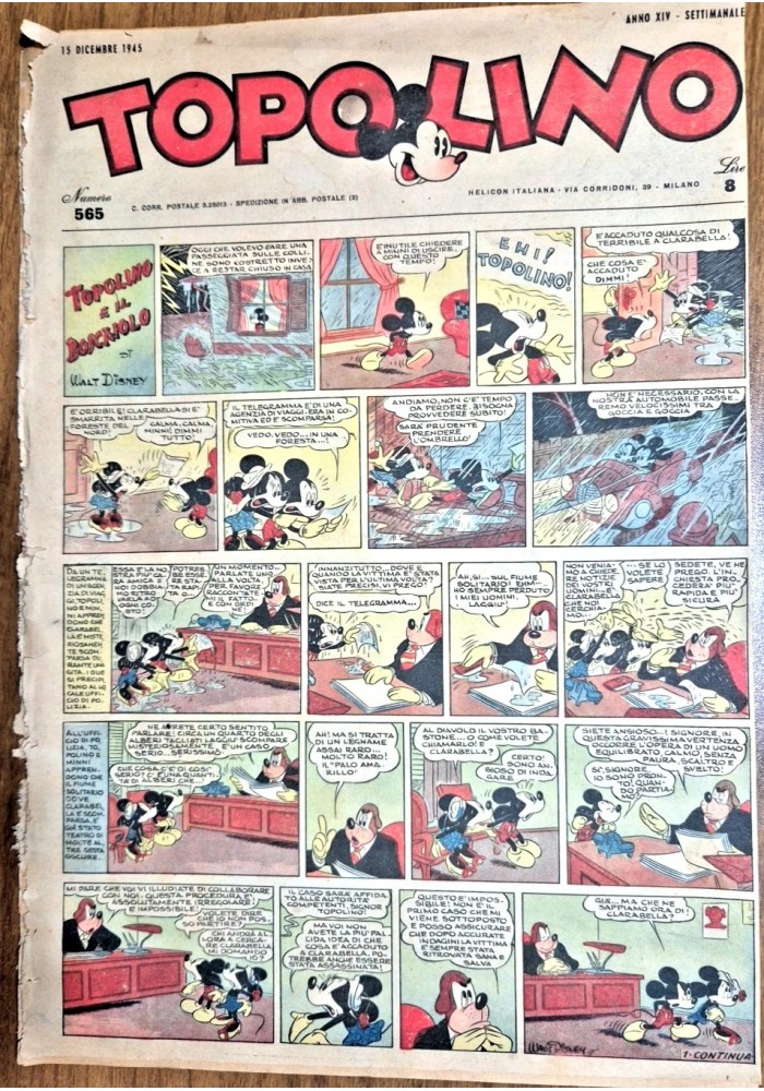 TOPOLINO Giornale numero 565 15 dicembre 1945 ORIGINALE Vintage Helicon