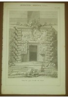 ARCHITETTURA RELIGIOSA PORTA TEOCALLI UXMAL TAVOLA INCISIONE STAMPA ANTICA 1866
