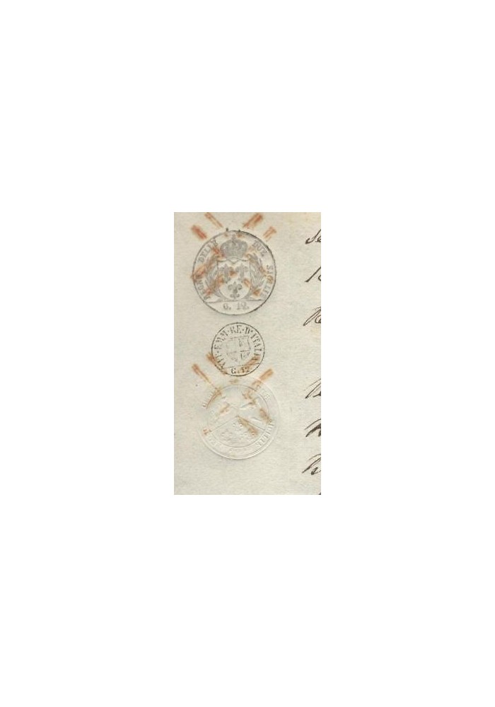 STORIA POSTALE CARTA BOLLATA REGNO ITALIA 12 GRANI DUE SICILIE ANNULLO RARO 1862
