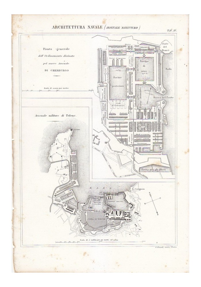 ARCHITETTURA NAVALE ARSENALE MARITTIMO CHEREBURGO INCISIONE STAMPA RAME 1866