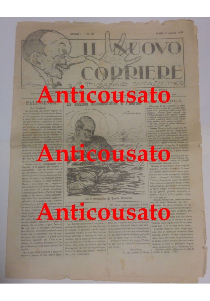 IL NUOVO CORRIERE settimanale pupazzettato BARI 9 agosto 1925 umoristico
