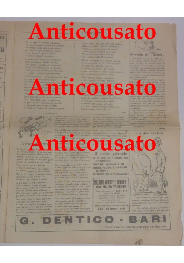 IL NUOVO CORRIERE settimanale pupazzettato BARI 30 agosto 1925 umoristico