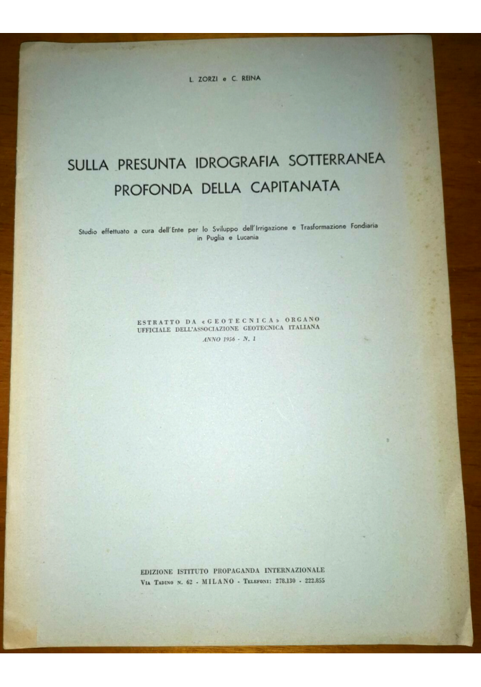 Sulla Presunta Idrografia Sotterranea Profonda Della Capitanata Zorzi Reina 1956