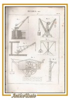 MECCANICA GRU Incisione Stampa Vintage 1866 Tavola Originale antica