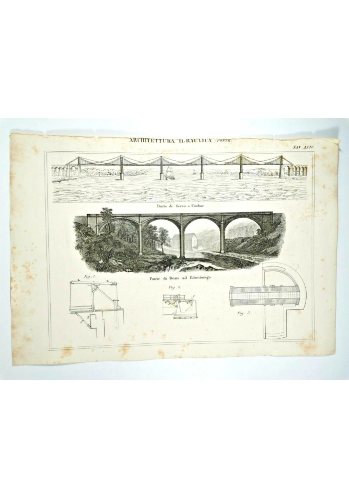 Architettura Idraulica Ponte Cusbac Di Dean Incisione Stampa 1866 Tavola antica