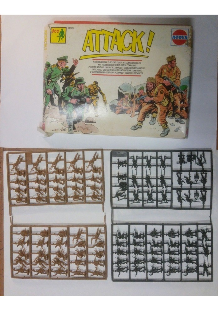 SOLDATINI ATTACK A-TOYS confezione 100 commando inglesi soldati tedeschi in scatola originale