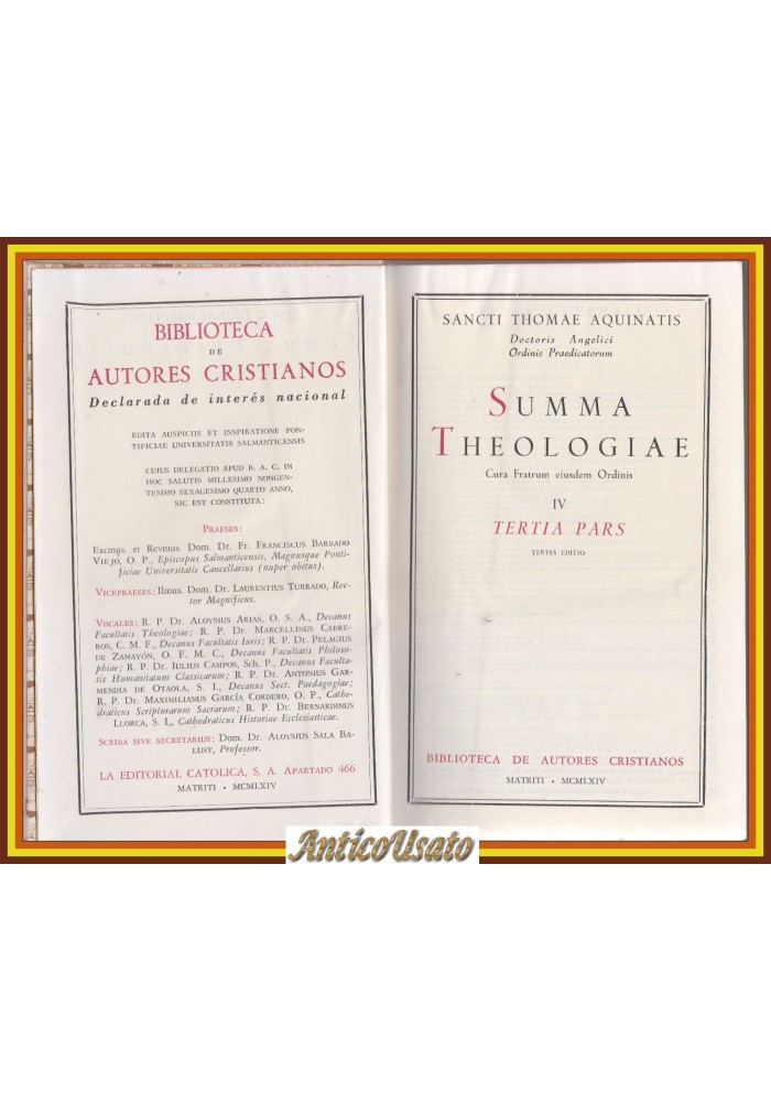SUMMA THEOLOGIAE Sancti Thomae Aquinatis  Tertia Pars BAC 1963 Libro San Tommaso
