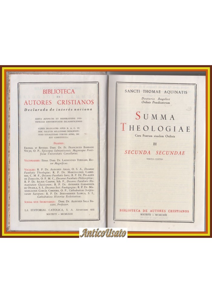 SUMMA THEOLOGIAE Sancti Thomae Aquinatis Secunda Secundae San Tommaso 1963 Libro
