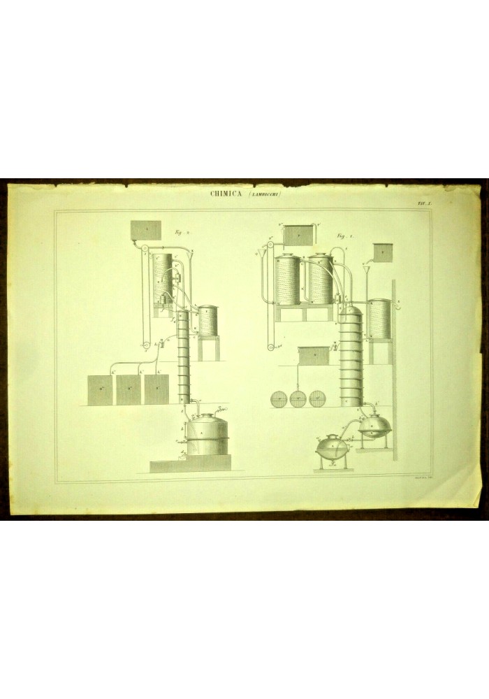 CHIMICA LAMBICCHI INCISIONE STAMPA RAME 1866 ORIGINALE