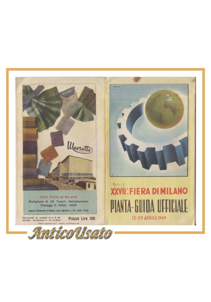 PIANTA GUIDA 27° FIERA di MILANO 1949 pubblicità a colori vintage mappa d'epoca
