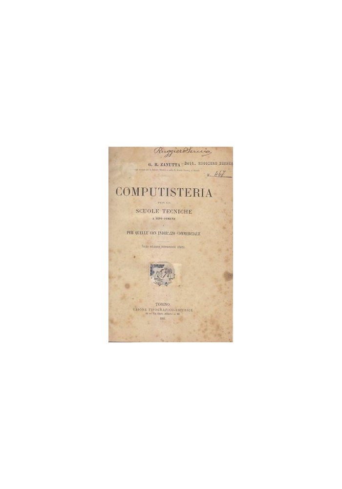 COMPUTISTERIA per le scuole tecniche a tipo comune G. B. Zanutta 1901 UTET