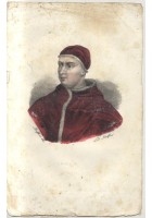 LEONE X antica litografia DOLFINO acquerellata metà 800 ORIGINALE