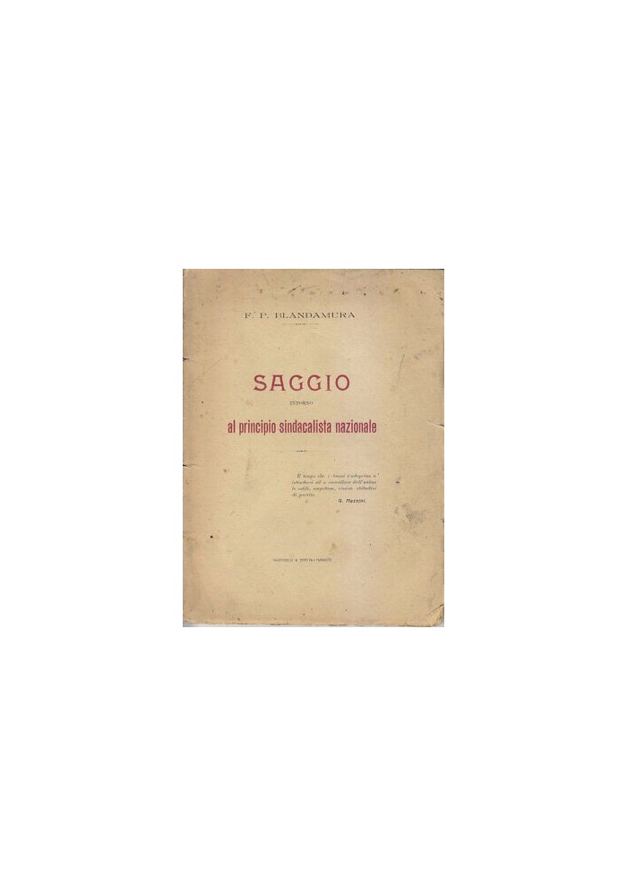 SAGGIO INTORNO AL PRINCIPIO SINDACALISTA NAZIONALE F P Blandamura 1924 Manduria