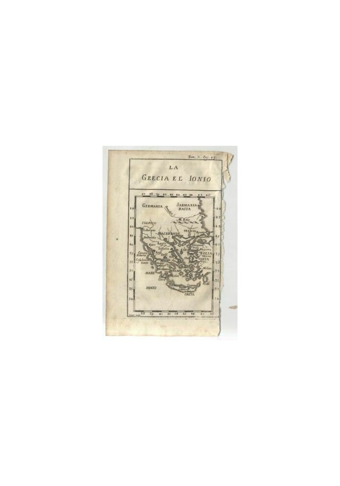 LA GRECIA E LO IONIO 1740 INCISIONE STAMPA RAME ANTICA ORIGINALE GRAVURE