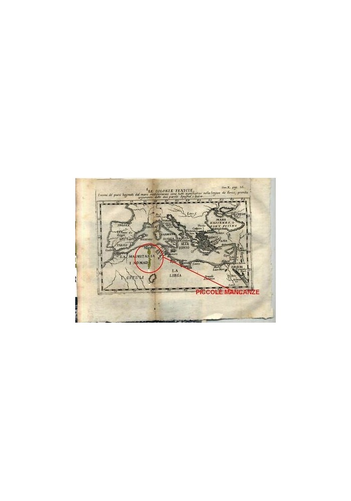 MAPPA 1740 ITALIA MEDITERRANEO LIBIA SPAGNA INCISIONE STAMPA ANTICA GRAVURE