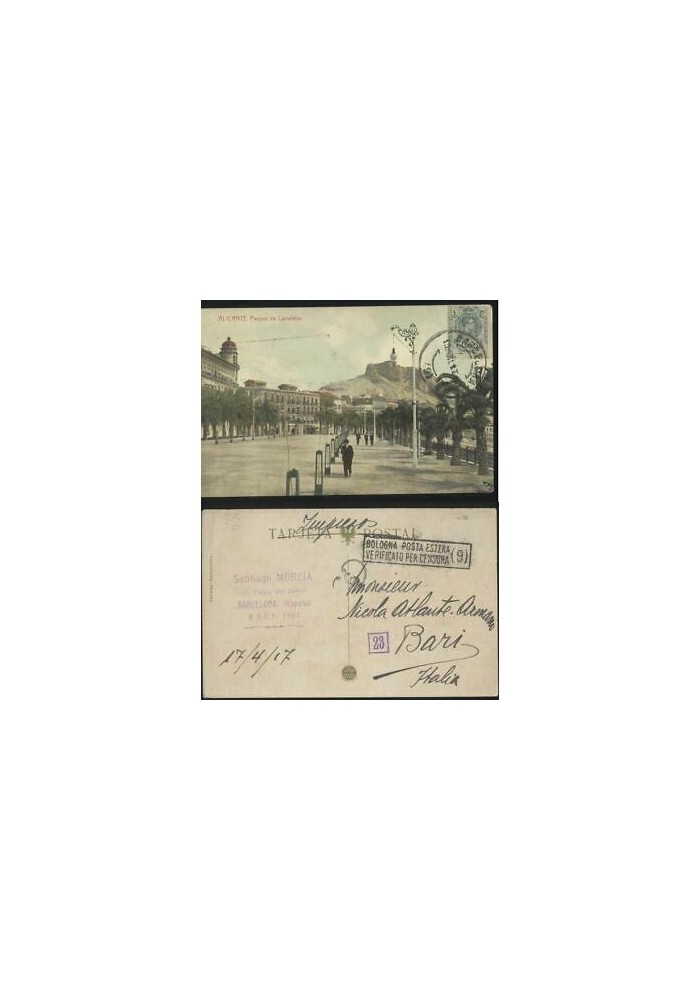 ALICANTE parque de Canalejas - cartolina viaggiata 1917 postcard tarjeta postal