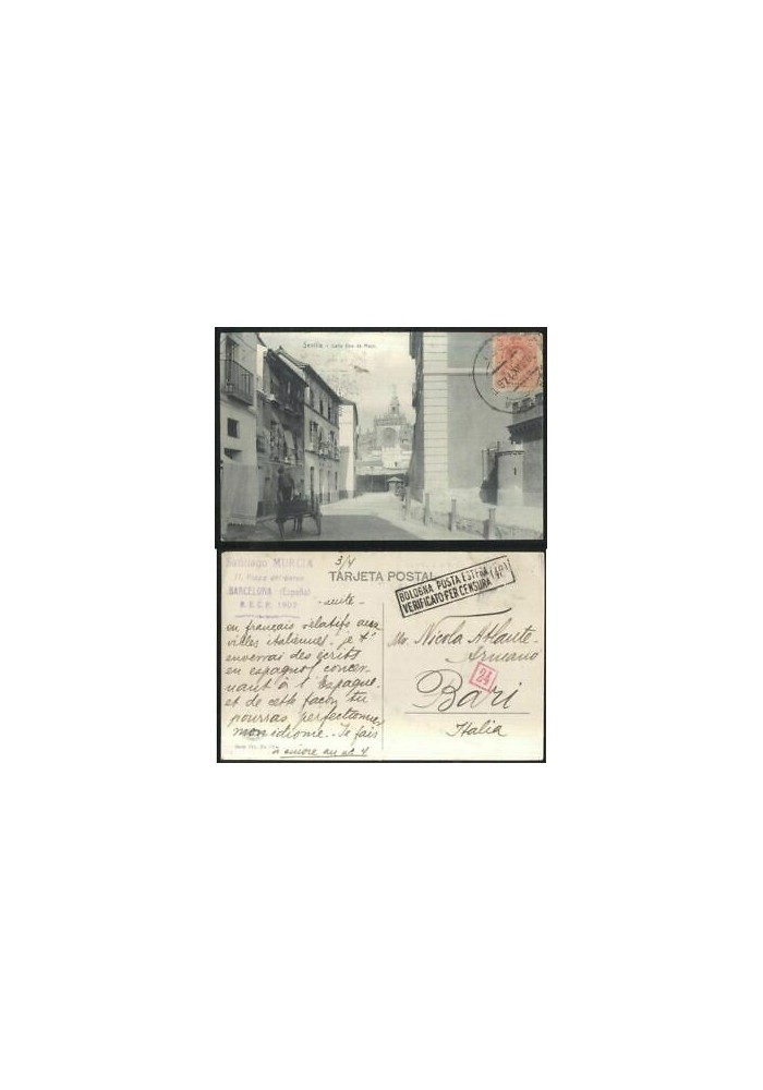 SEVILLA calle dos de Mayo - cartolina viaggiata 1917 postcard tarjeta postal