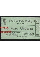 TRAMVIE ELETTRICHE MUNICIPALI - BARI - BIGLIETTO TRAM servizio urbano cent.40