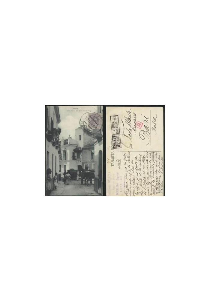 SEVILLA calles tipicas del barrio de Sia Cruz viaggiata 1917 tarjeta postal