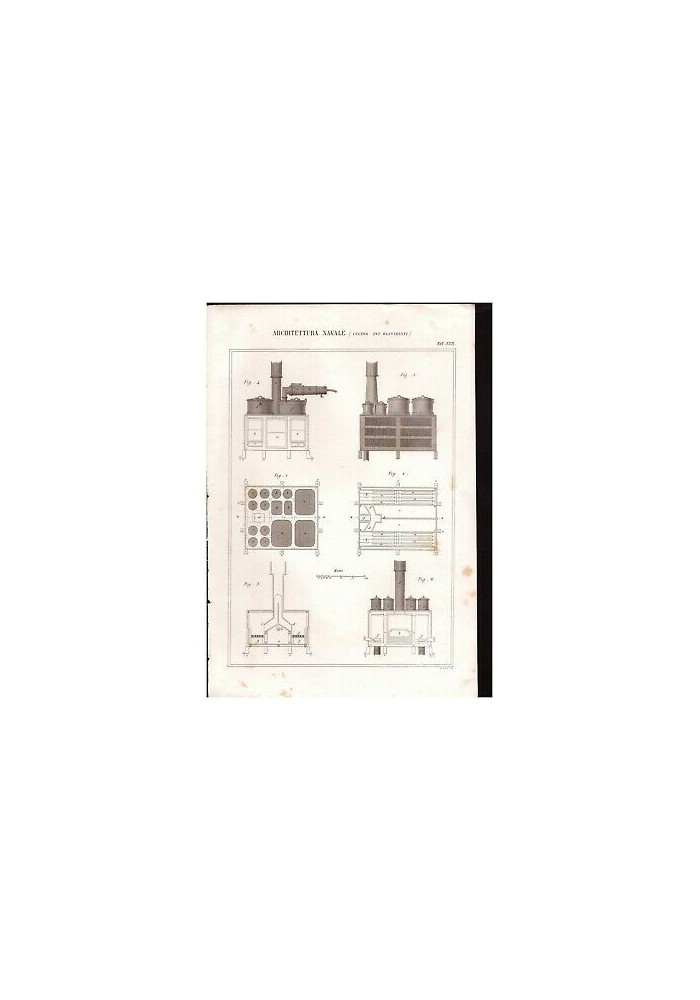 incisione antica ARCHITETTURA NAVALE cucina pei bastimenti INCISIONE STAMPA 1866 gravure
