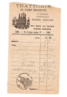 Trattoria Al Vero Frascati Roma ricevuta primi'900 Originale Antica