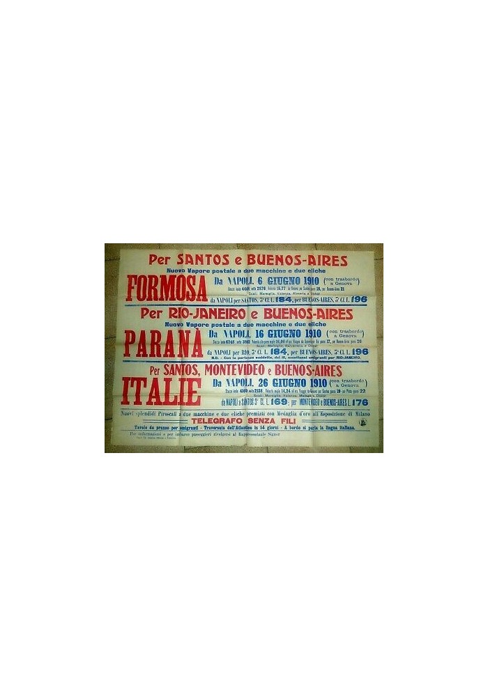 EMIGRAZIONE manifesto 1910 Napoli Santos Formosa grandi dimensioni EMIGRANTI
